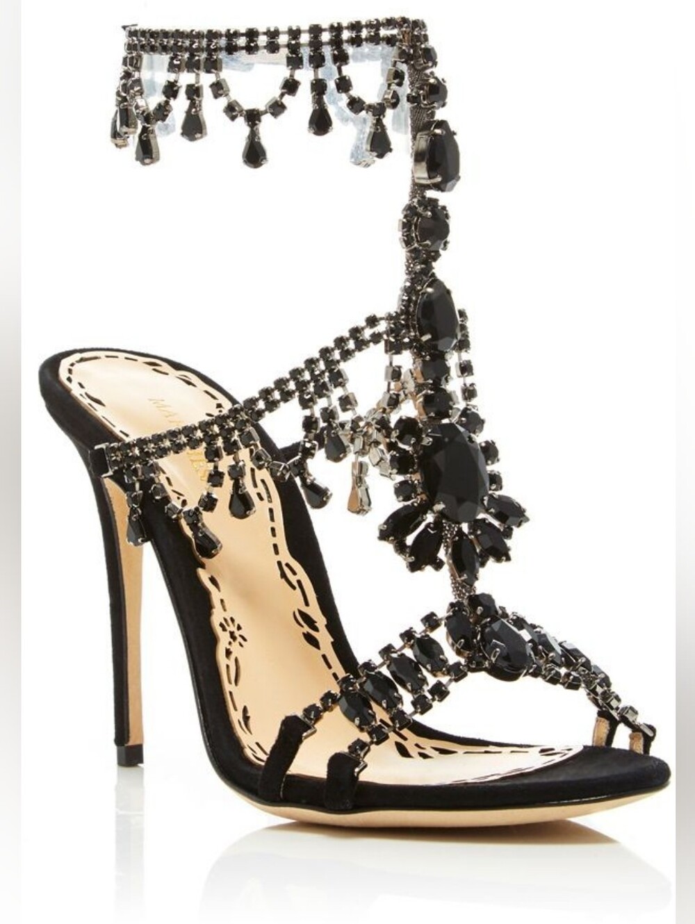MARCHESA Rhinstone Grace Sandals In Black 39